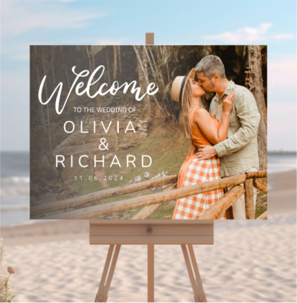 Personalized photo wedding welcome sign printed on foam board in Oxnard CA