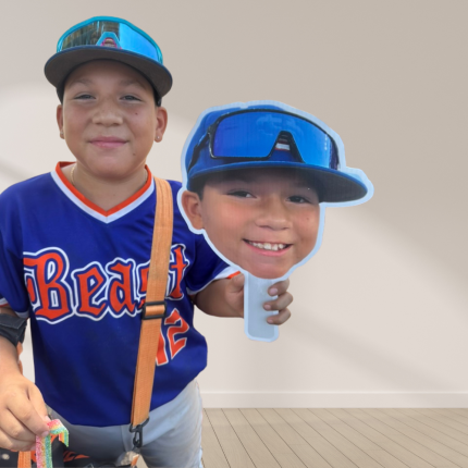 Custom 18 inch big head cutout with handle for youth sports and birthday parties