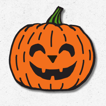 Halloween pumpkin cutout with smiling jack-o’-lantern face – UV-printed foam board decoration.
