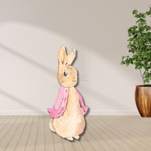 Pink storybook bunny birthday character cutout printed in Oxnard California