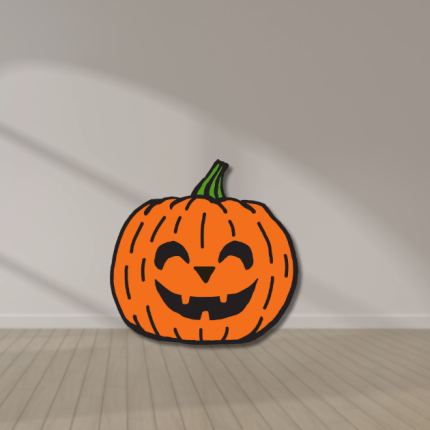 Halloween pumpkin cutout with smiling jack-o’-lantern face – UV-printed foam board decoration.