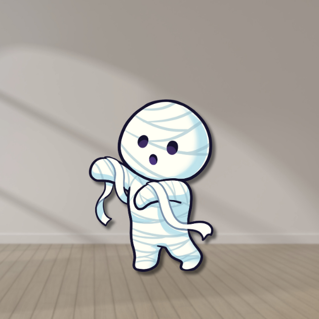 Cute Halloween Mummy Cutout Decoration Cute cartoon mummy cutout with bandages – UV-printed foamboard Halloween decoration.