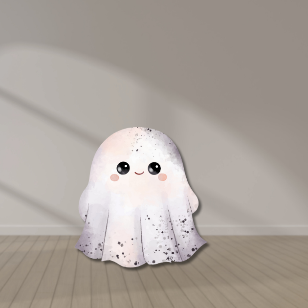 Cute Halloween Ghost Cutout Decoration Cute smiling ghost cutout with rosy cheeks – UV-printed foamboard Halloween decoration.