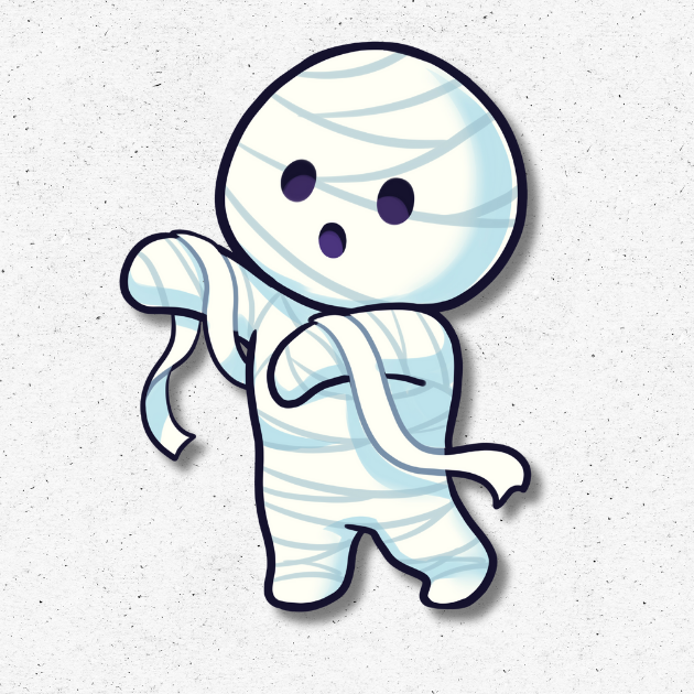 Cute Halloween Mummy Cutout Decoration Cute cartoon mummy cutout with bandages – UV-printed foamboard Halloween decoration.