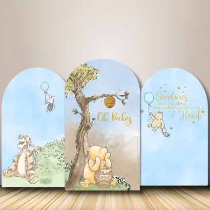“Winnie the Pooh baby shower backdrop set with Pooh, Piglet, and Tigger – Oh Baby nursery party decoration Oxnard Ventura Camarillo”