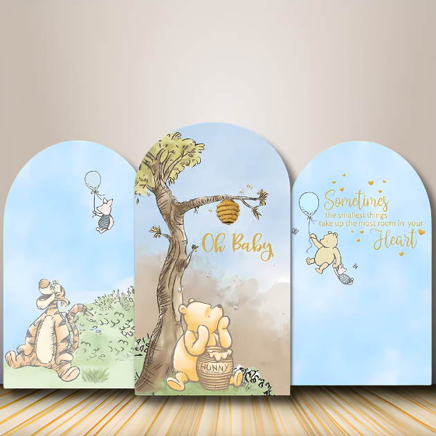 “Winnie the Pooh baby shower backdrop set with Pooh, Piglet, and Tigger – Oh Baby nursery party decoration Oxnard Ventura Camarillo”