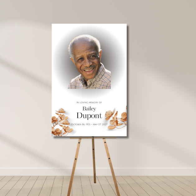 Custom memorial sign with photo and floral design, reading “In Loving Memory of Bailey Dupont.”