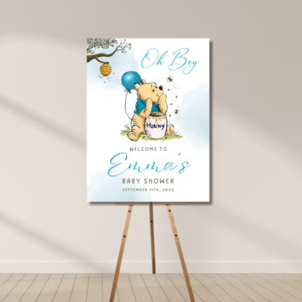 Honey bear baby shower welcome sign for baby boy woodland theme