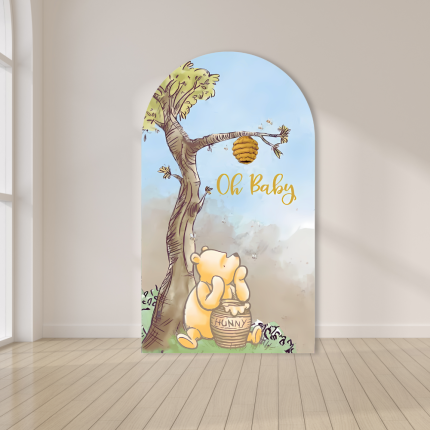 Winnie the Pooh Oh Baby arch backdrop baby shower sign with honey tree design for event decor in Oxnard Ventura County