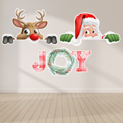 Santa and reindeer JOY Christmas cutout set printed by The Event Printer in Oxnard, California