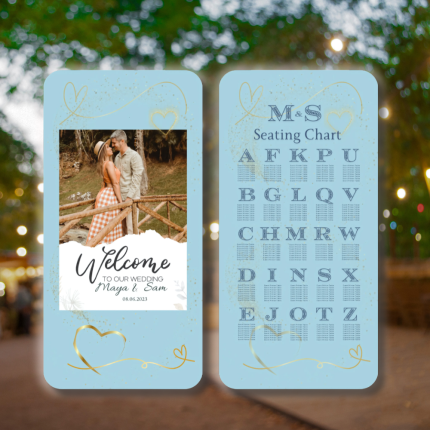 Elegant personalized wedding welcome sign and seating chart display for wedding receptions and ceremonies printed in Oxnard California