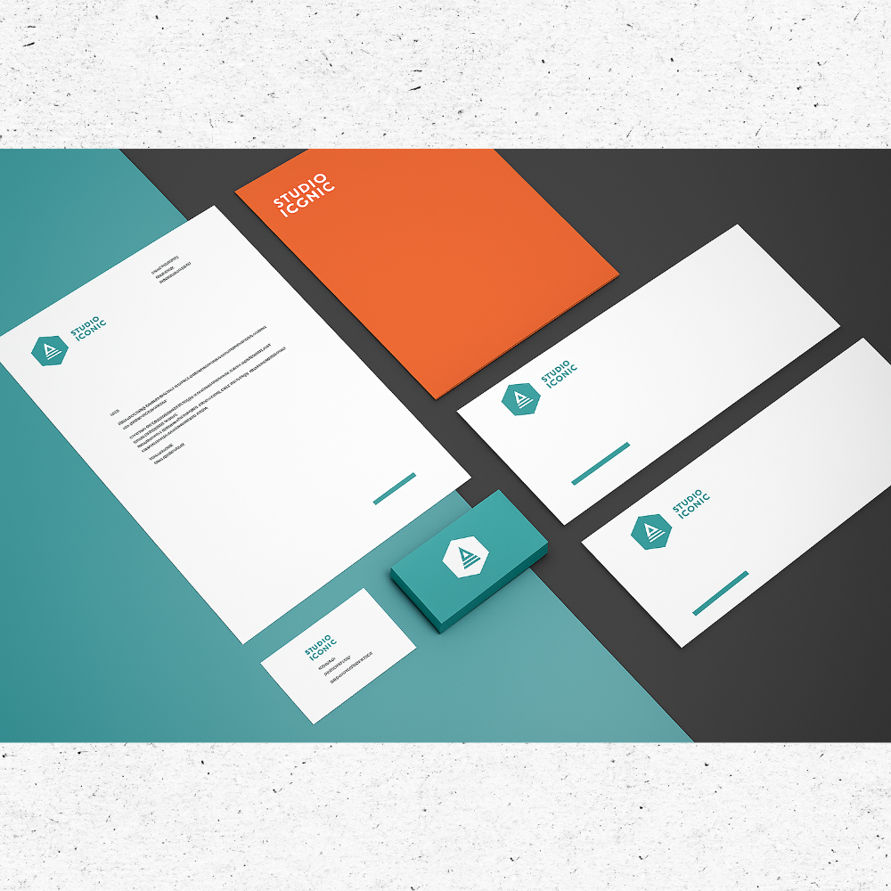 Custom Corporate Stationery Set with Letterhead, Business Cards, and Envelopes Custom stationery set including letterhead, business cards, envelopes, and presentation folder