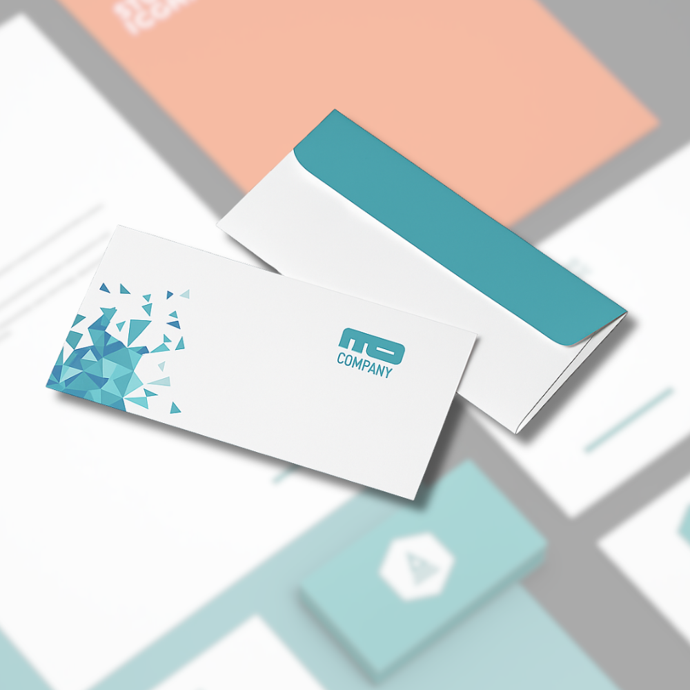 Custom Business Envelope with Company Branding Custom business envelope with geometric design and company logo