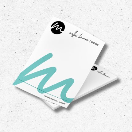 Professional letterhead with bold teal graphic and minimalist branding layout