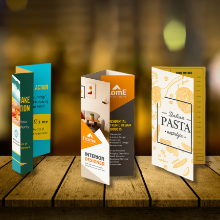 Folded beer menu with vintage craft beer design standing on wooden bar table