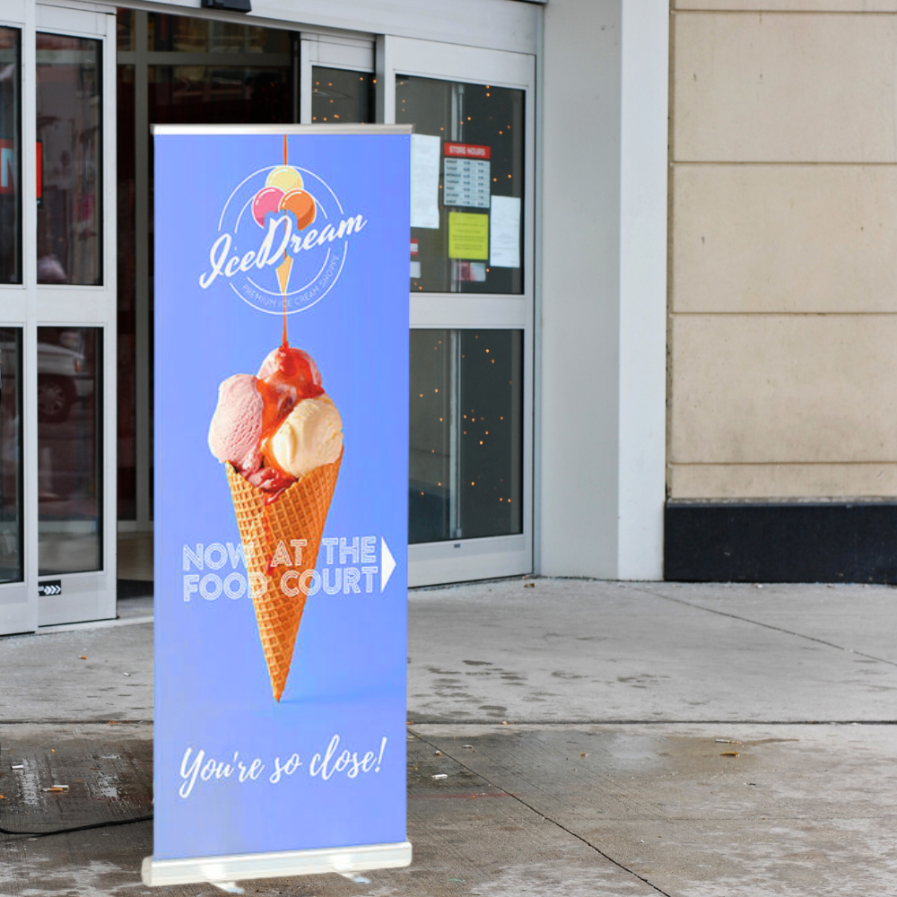 Standard Retractable Banner – Curl-Free UV Fabric Print + Travel Bag