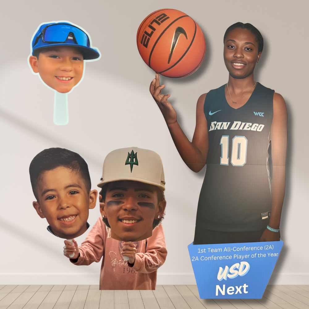Custom Big Heads & Life-Size Cutouts – Basketball & Baseball Player Signs Custom sports big head cutouts and life-size athlete standees for basketball and baseball
