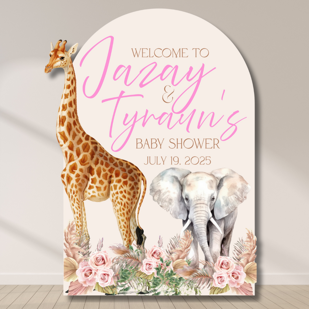 Safari Baby Shower Backdrop – Giraffe & Elephant