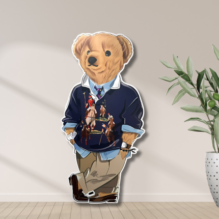 Teddy bear cutout in polo sweater – stylish party decoration prop