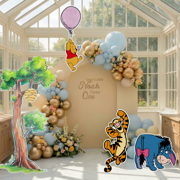 storybook first birthday character cutouts set with tree bear tiger and donkey