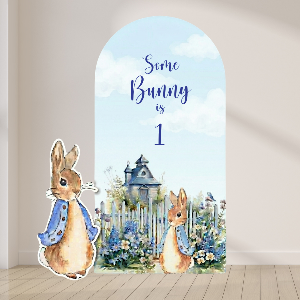 some bunny is one backdrop rabbit first birthday arch sign storybook theme