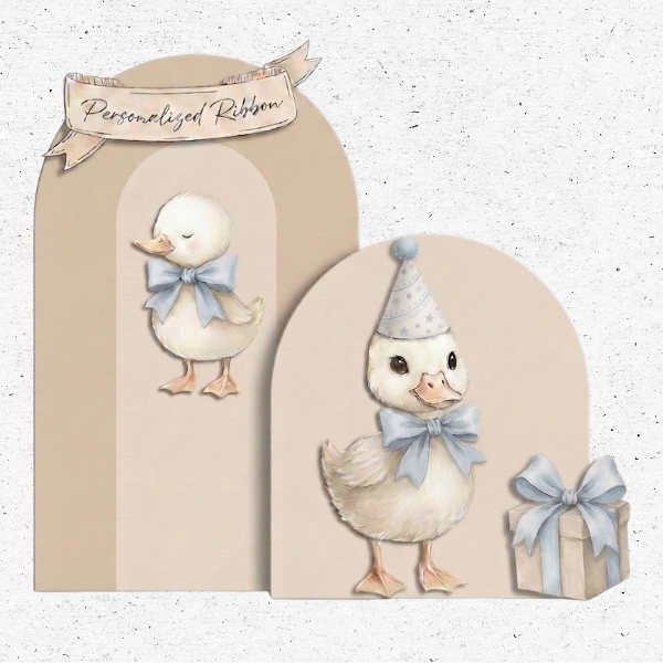 Duck Backdrop UV Print Detail Soft Finish and Clean Edge duck first birthday backdrop close up showing print quality and contour cut detail
