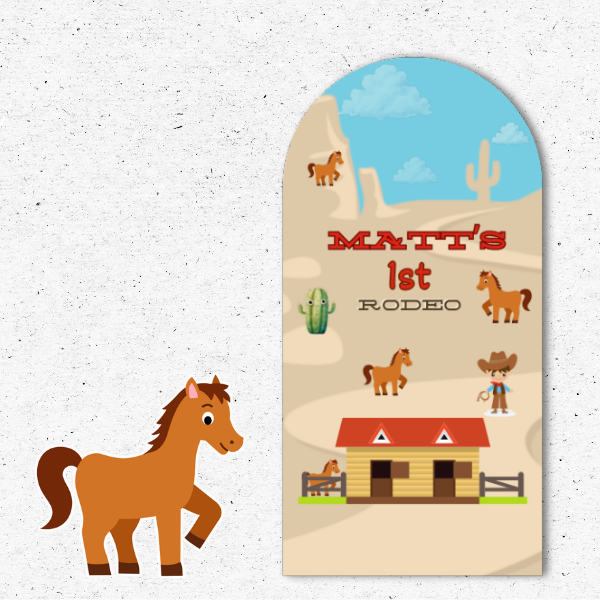 first rodeo backdrop cowboy western arch panel with horse cutout