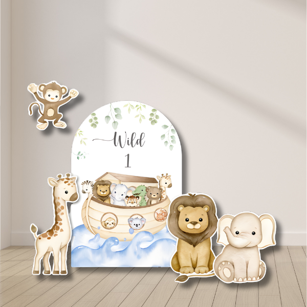 wild one backdrop noahs ark safari animals first birthday setup