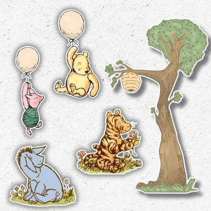 storybook bear cutouts first birthday party props with tree and balloon characters