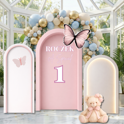 butterfly first birthday backdrop arch panel setup