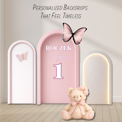 butterfly first birthday backdrop arch panel setup