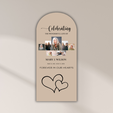 arched celebration of life poster with photo collage memorial welcome sign Oxnard Ventura Camarillo