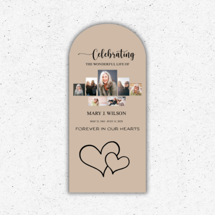 arched celebration of life poster with photo collage memorial welcome sign Oxnard Ventura Camarillo
