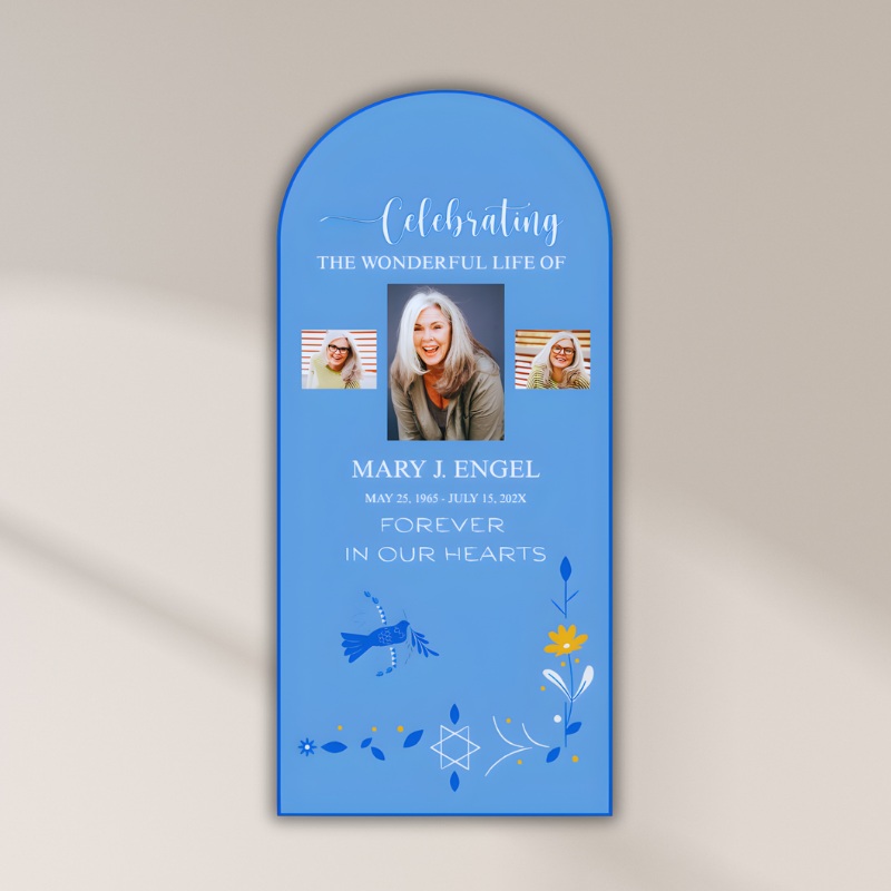 arched-celebration-of-life-photo-collage-sign arched celebration of life sign with photo collage memorial board Oxnard Ventura Camarillo