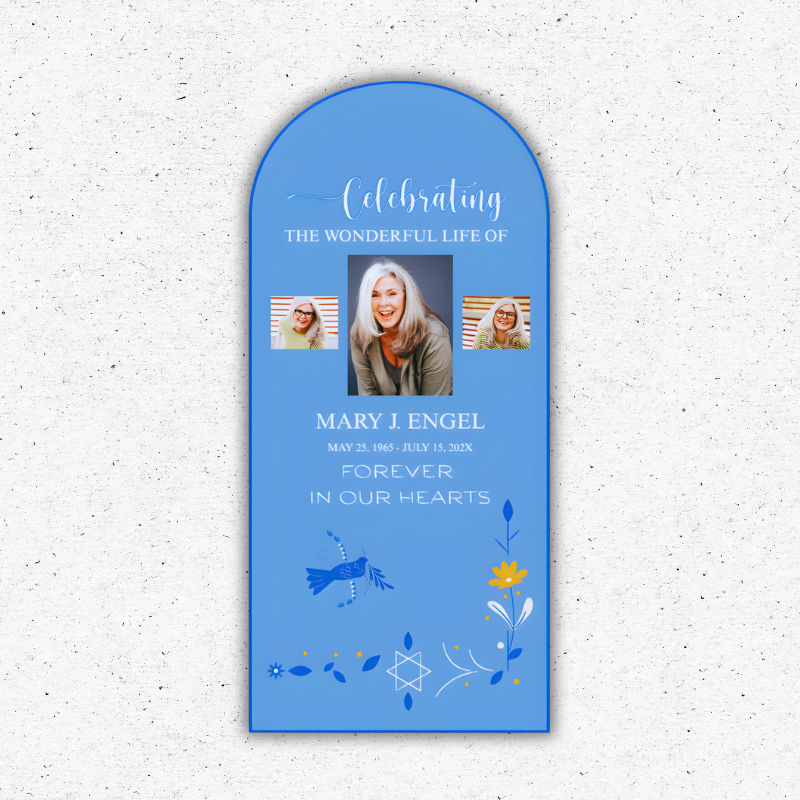arched-celebration-of-life-photo-collage-sign arched celebration of life sign with photo collage memorial board Oxnard Ventura Camarillo