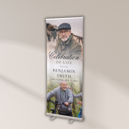 celebration of life retractable banner memorial roll up display with photo Oxnard Ventura Camarillo