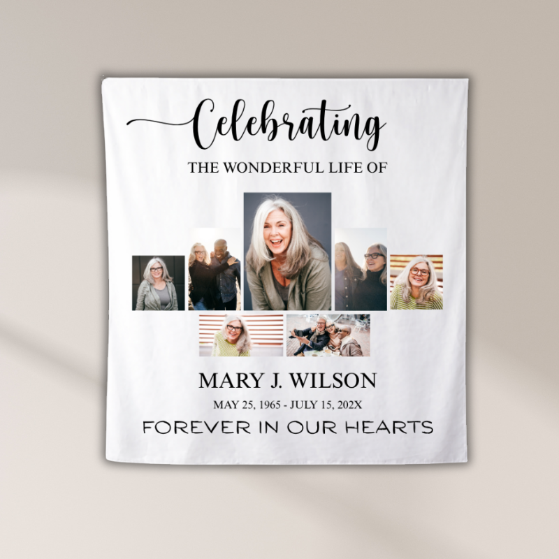 celebration-of-life-banner-8x8-polyester celebration of life banner 8x8 photo collage memorial backdrop Oxnard Ventura Camarillo