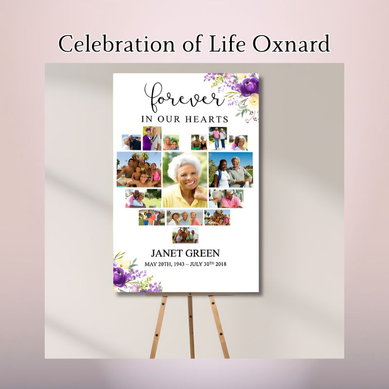 memorial tribute board with photos and custom layout for celebration of life in Ventura California