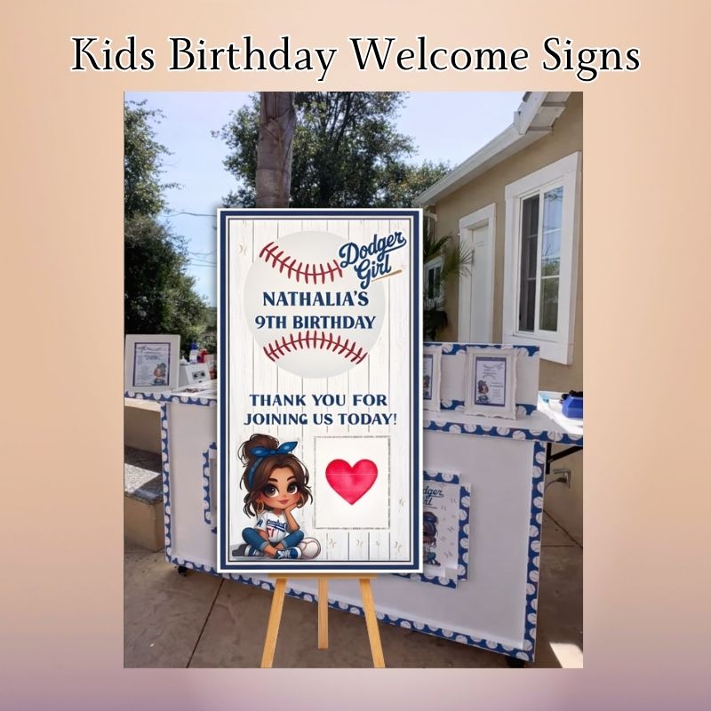 kids birthday welcome sign baseball theme custom printed display in Oxnard California