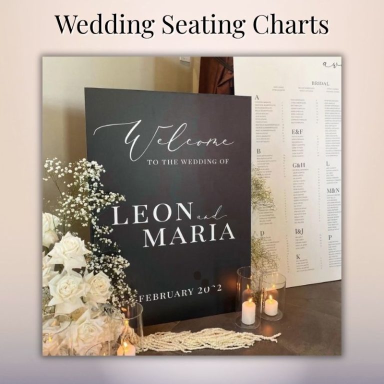 wedding seating chart sign with custom printed table assignments in Oxnard California