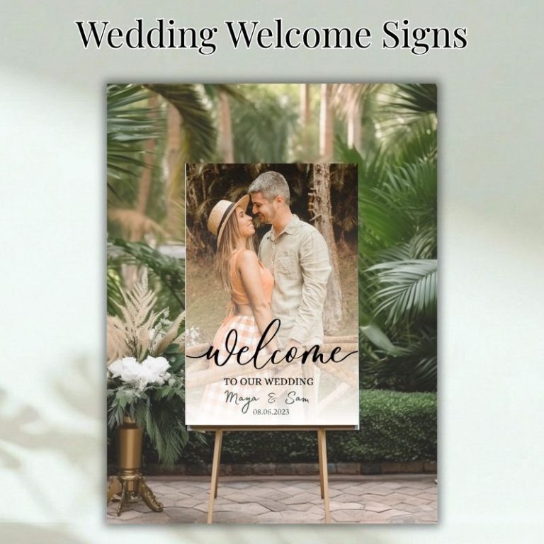wedding welcome sign with custom printed names and event details in Oxnard California
