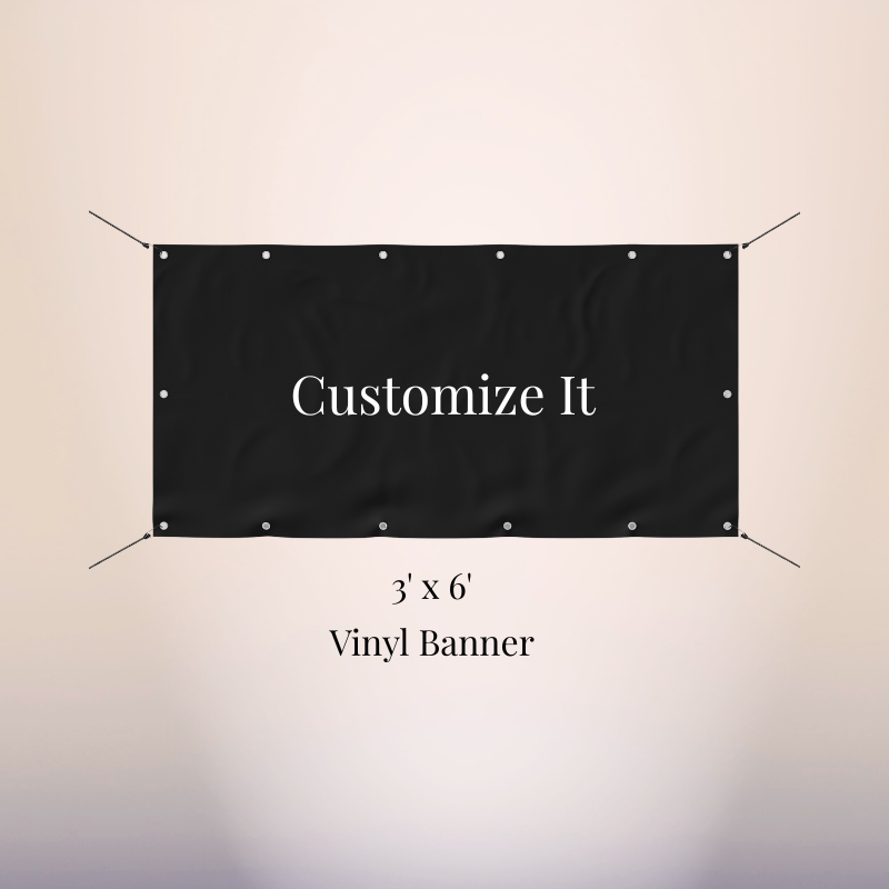 Personalized 3' x 6' kids birthday vinyl banner with custom party design and hanging grommets