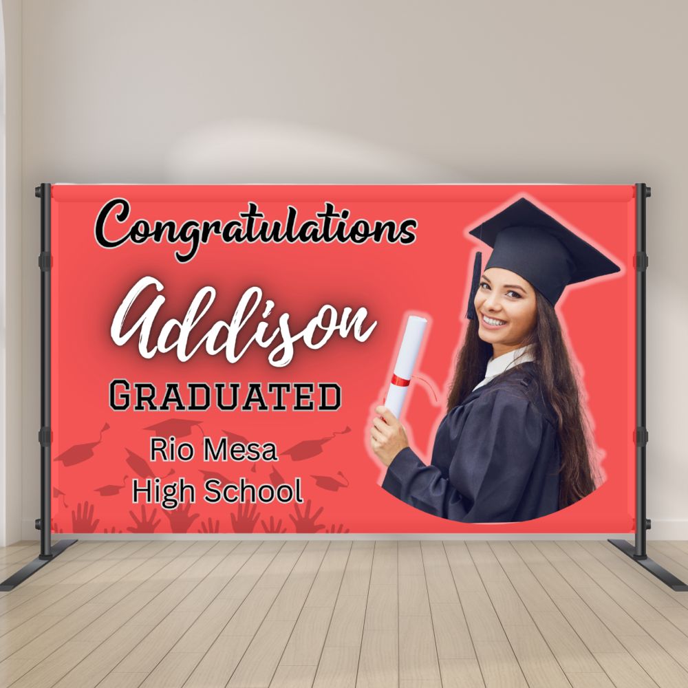 Graduation Backdrop Banner Custom graduation backdrop banner with graduate photo and school details