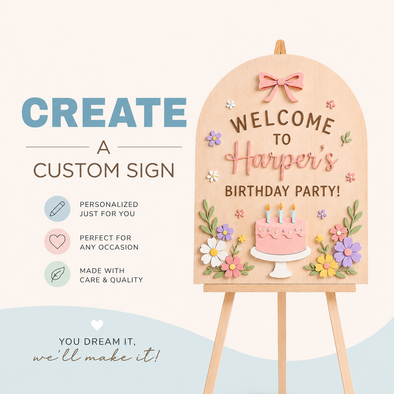 Personalized Kids Birthday Welcome Sign Custom Party Decor Custom kids birthday welcome sign with personalized party design displayed on easel for birthday celebration decor