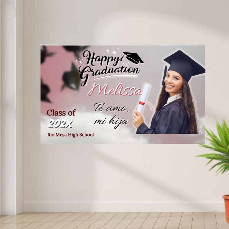 Custom graduation party banner with graduate photo and graduation details