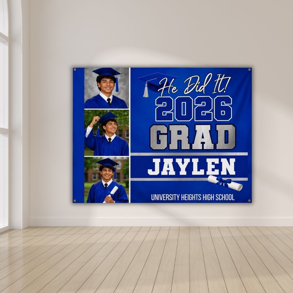 Graduation Photo Celebration Banner Custom graduation photo celebration banner with senior portraits and graduation year