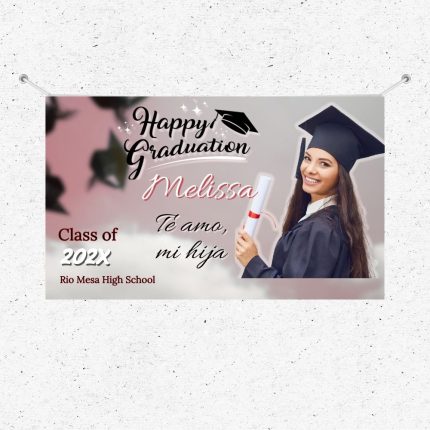Custom graduation party banner with graduate photo and graduation details