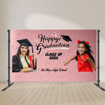 Custom graduation step and repeat banner with graduate photos and graduation details