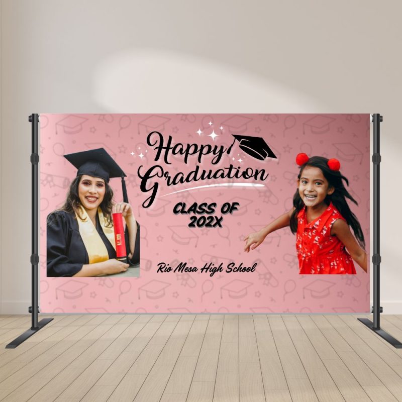 Custom graduation step and repeat banner with graduate photos and graduation details