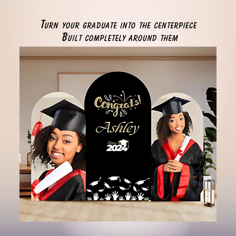custom graduation 3 panel arch backdrop with photos personalized grad display oxnard